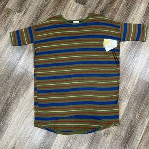NWT Lularoe Irma Hi Lo Tunic Blouse Green, Blue Red Stripes sz: XXS